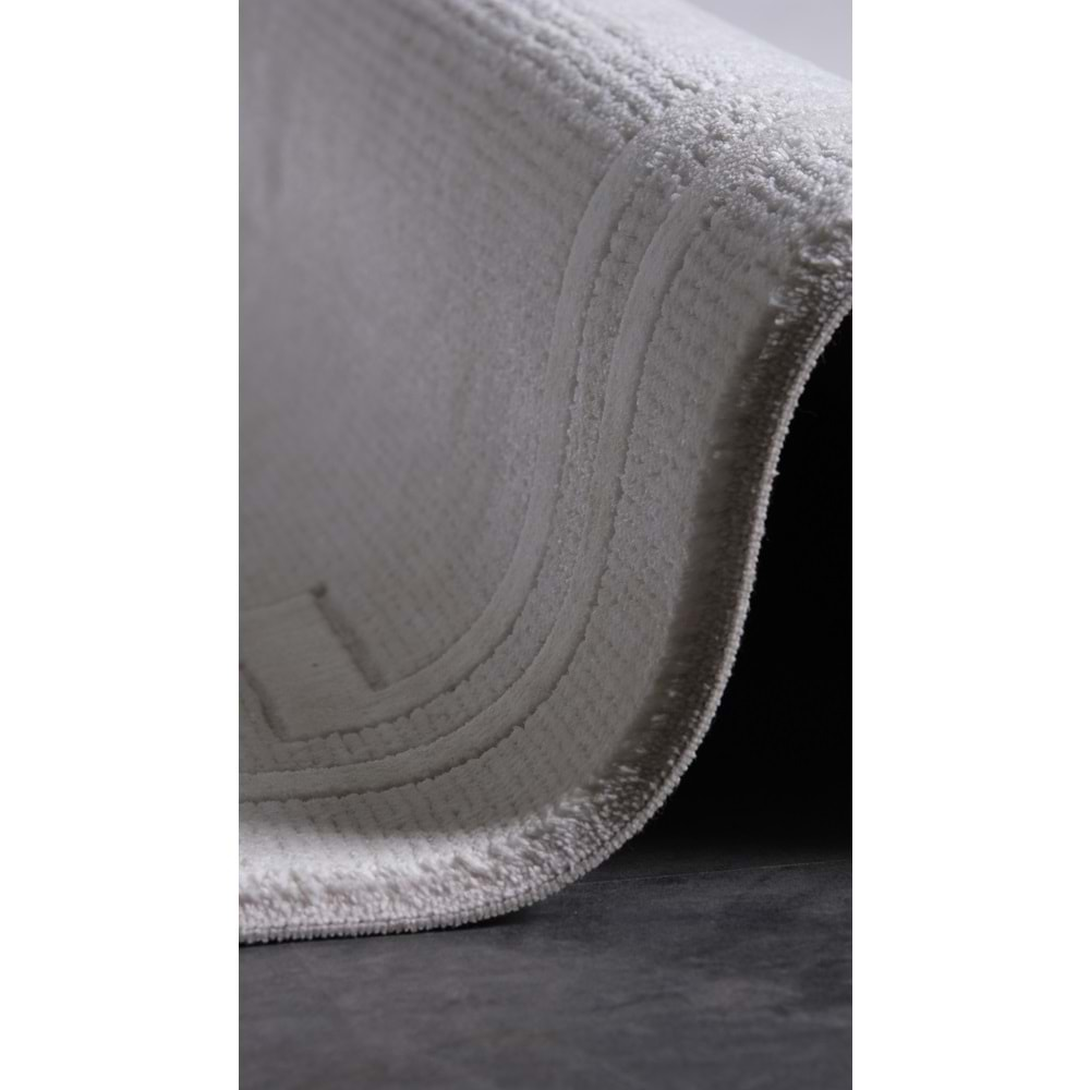 Woolen Ada 3006 Makine Halısı - Beyaz - 100X200